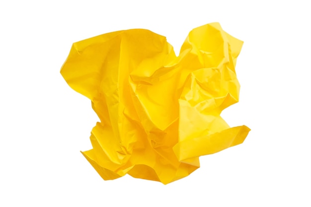 Gelbes zerknittertes Papier Weißer Hintergrund