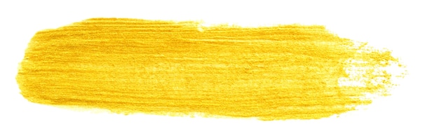 Foto gelbgoldfarbener doodle-schmierstrich isoliert auf weißem hintergrund, handgezeichneter goldener acrylpinsel, abstrakte festliche textur, stock-foto-illustration