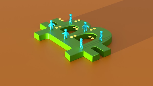 Geld oder Bitcoin - 3D-Illustration