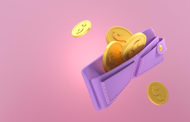Geldbörse mit Geld 3D-Darstellung