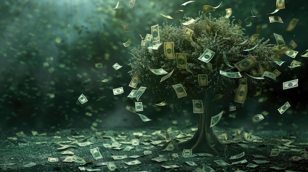 Geldpflanze, die Dollars auf dem Geldbaum züchtet