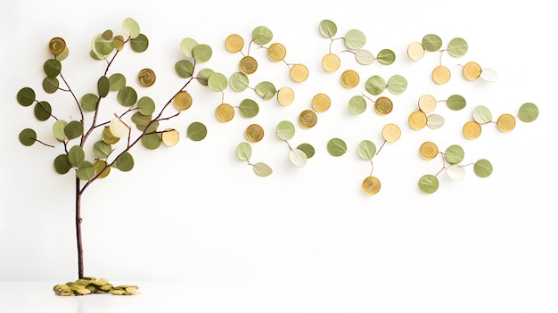 Foto geldwachstum jungbaum wächst auf münzhaufen mehrere einkommensquellen