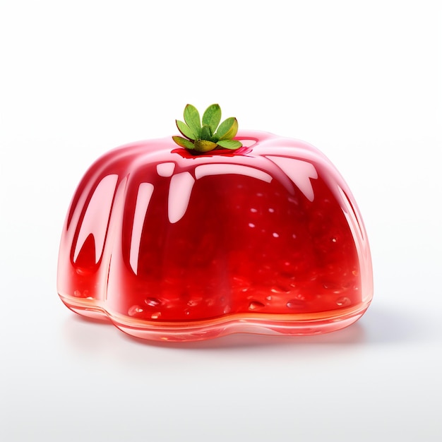 Geleeförmiges Objekt mit einer Erdbeere oben drauf