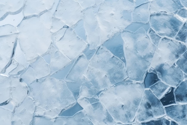 Gelo de inverno em um lago congelado com rachaduras e bolhas fundo abstrato brilhante layout plano superior vi