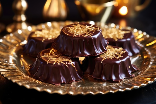 Gelt de chocolate de Hanukkah en placa dorada brillante
