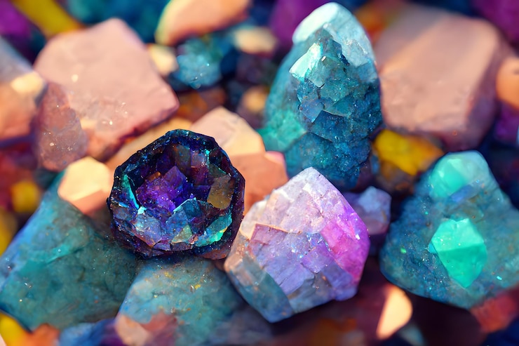Foto gem crystal geode mehrfarbige steine neuronales netzwerk generierte kunst