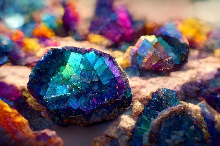 Foto gem crystal geode mehrfarbige steine neuronales netzwerk generierte kunst