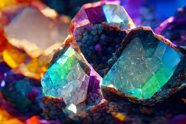 Gema cristal geoda piedras multicolores red neuronal arte generado