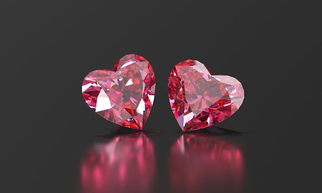 Gema de diamante en forma de corazón rosa abstracta colocada en un fondo brillante renderización 3D sin AI generada