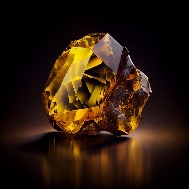 Gema de zafiro amarillo cristal brillante aislada sobre fondo negro artista de piedra mineral preciosa natural