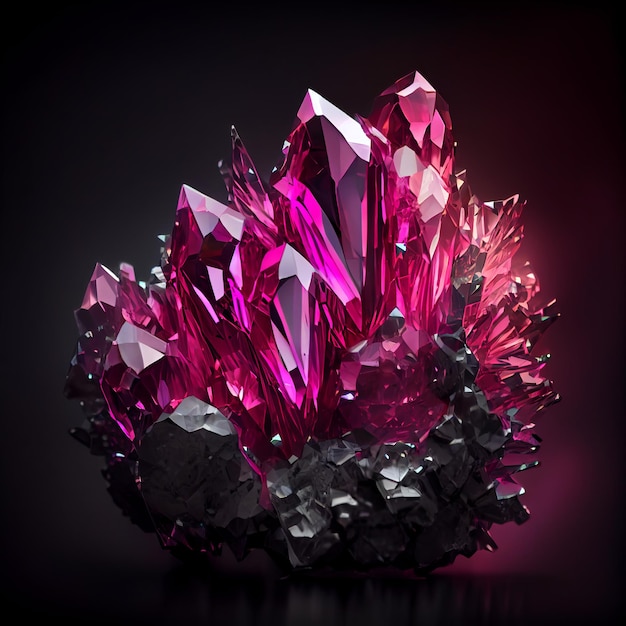 Gema de zafiro rosa magenta de cristal brillante aislada sobre fondo negro piedra mineral preciosa natural