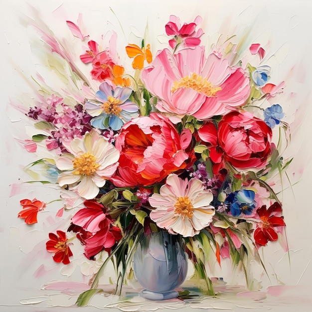 Gemälde einer Blumenvase mit Schmetterlingen und Schmetterlinge generative ai