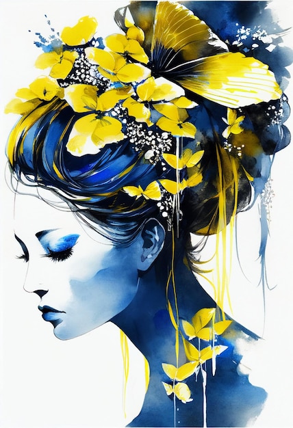 Gemälde einer Frau mit Federn auf dem Kopf Generatives Ai