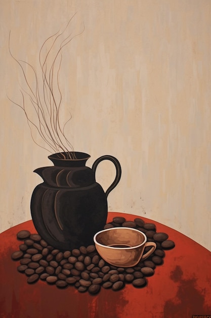 Gemälde einer Kaffeetasse und einer Tasse Kaffee auf einem Tisch generativ ai