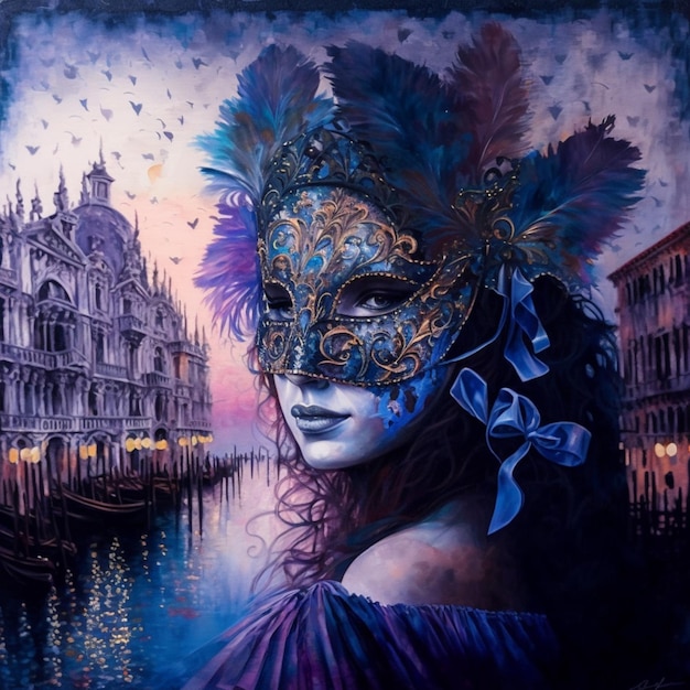 Gemälde einer maskierten Frau in Venedig generative ai