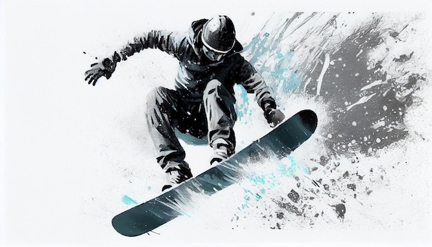 Gemälde einer Snowboard-Illustration auf weißem Hintergrund