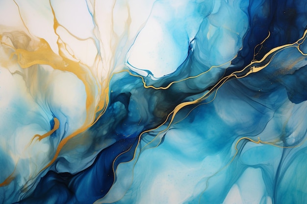 Gemälde eines abstrakten Gemäldes in Blau und Gold mit generativem AI auf weißem Hintergrund