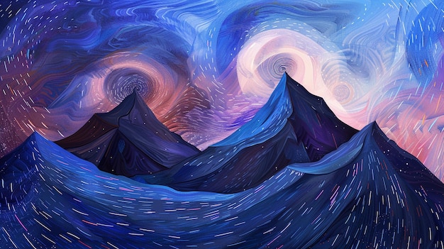Gemälde eines Berges mit einer Welle, die daraus kommt generative ai