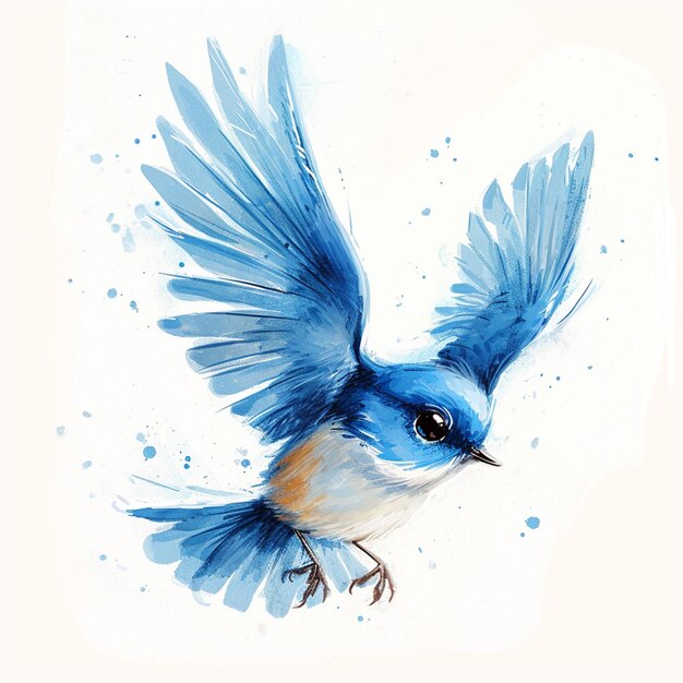 Gemälde eines blauen Vogels mit weißem Hintergrund generativ ai