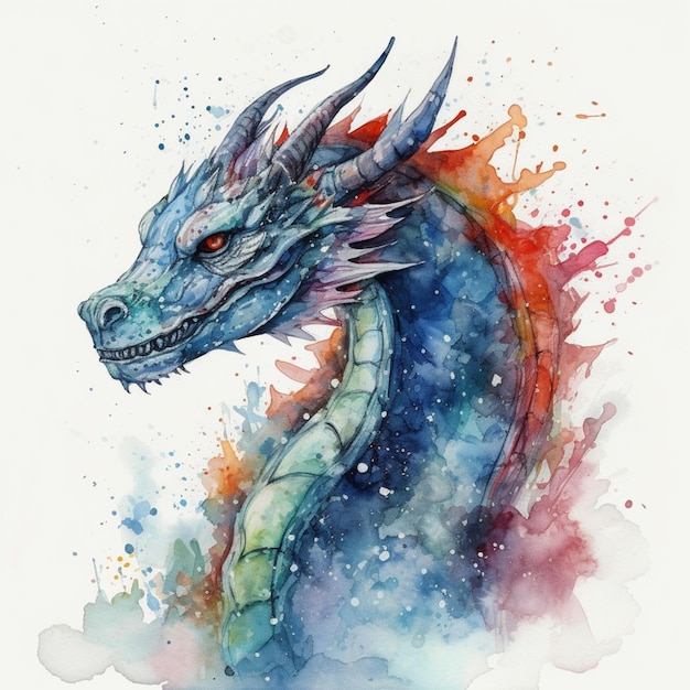 Gemälde eines Drachen mit farbenfrohem Körper und Kopf generativ ai
