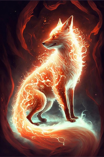 Gemälde eines Fuchses, aus dem Feuer austritt, generative KI
