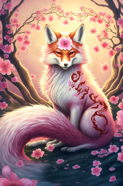 Gemälde eines Fuchses, der unter einem Baum sitzt generative KI