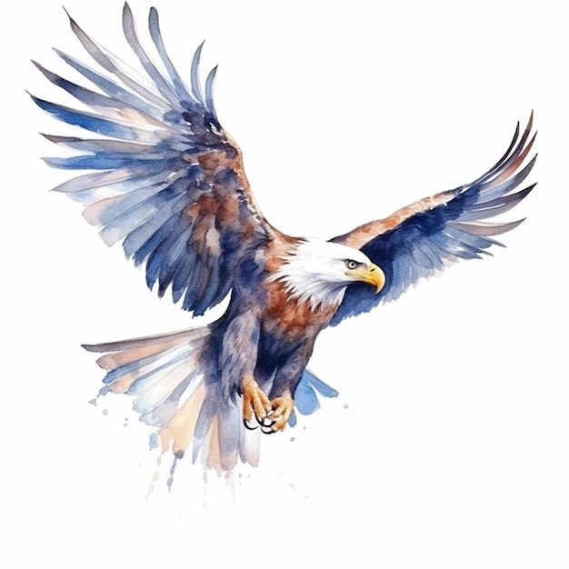 Gemälde eines Greifvogels mit ausgebreiteten Flügeln und einem weißen Hintergrund mit generativer KI