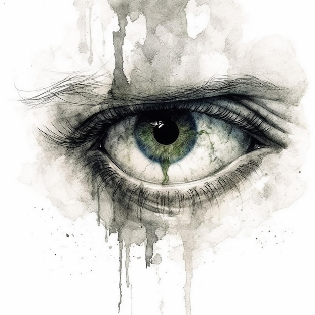 Gemälde eines grünen Auges, aus dem eine Träne herausfließt, generative KI