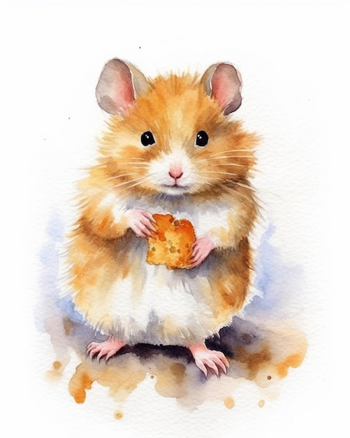 Gemälde eines Hamsters, der ein Stück Brot isst