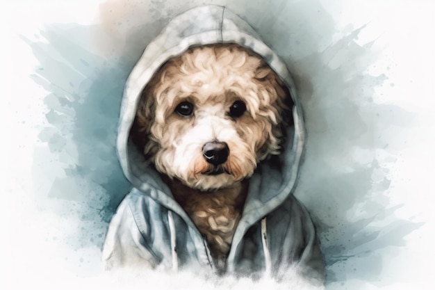 Foto gemälde eines hundes, der einen hoodie mit weißem hintergrund trägt