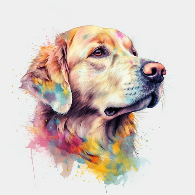 Gemälde eines Hundes mit einem bunten Gesicht und einem weißen Hintergrund generativ ai