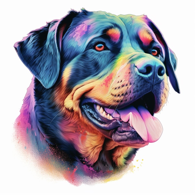Gemälde eines Hundes mit einem bunten Gesicht und einer ausstehenden Zunge