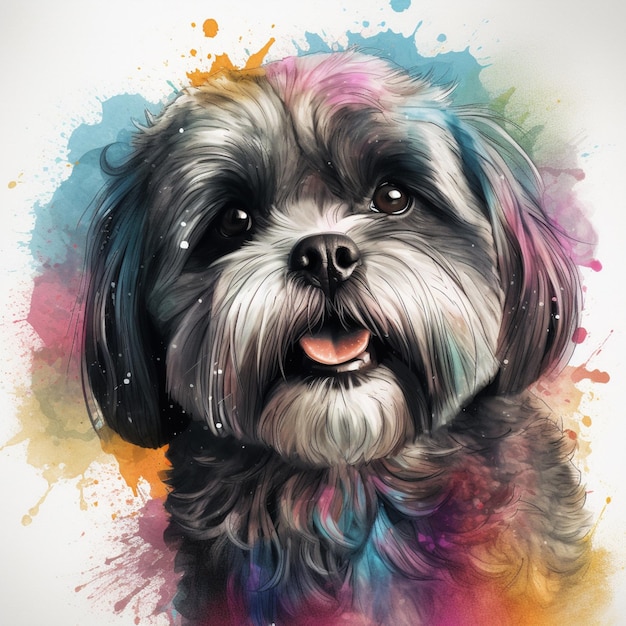Gemälde eines Hundes mit farbenfrohem Hintergrund generativ ai