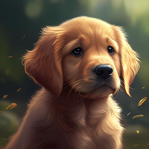 Gemälde eines Hundes mit Golden Retriever im Hintergrund, generative KI