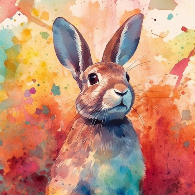 Gemälde eines Kaninchens mit buntem Hintergrund, generative KI