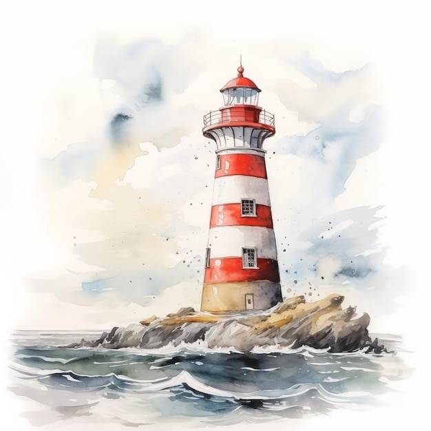 Gemälde eines Leuchtturms an einem felsigen Ufer mit bewölktem Himmel, generative KI