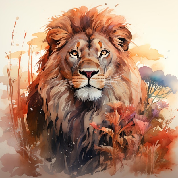 Gemälde eines Löwen mit einer großen Mähne und einem buschigen Kopf generativ ai
