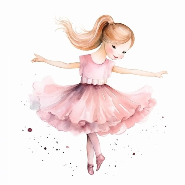 Gemälde eines Mädchens in einem rosa Kleid mit ausgestreckten Armen generative ai