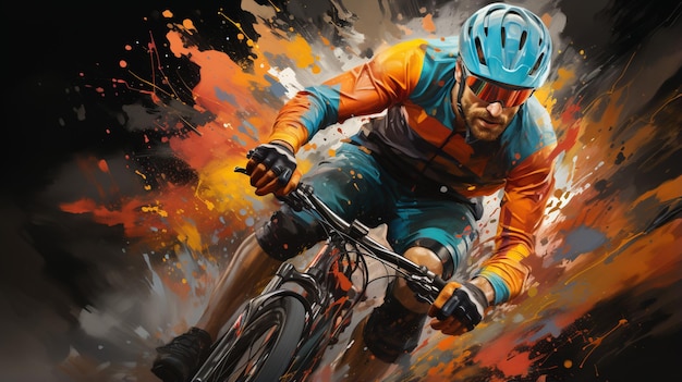 Gemälde eines Mannes, der mit Helm Fahrrad fährt, auf generativer KI