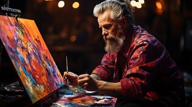 Gemälde eines Mannes mit Bart und rotem Hemd Generative KI
