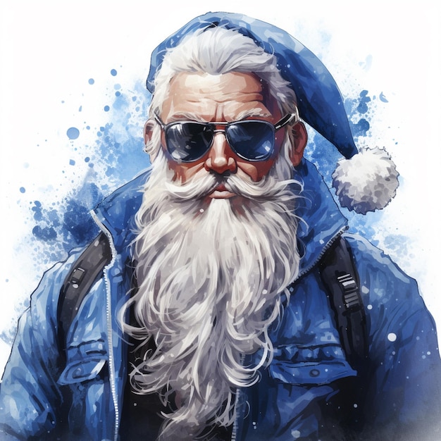 Foto gemälde eines mannes mit bart und sonnenbrille, der einen weihnachtsmannshut trägt