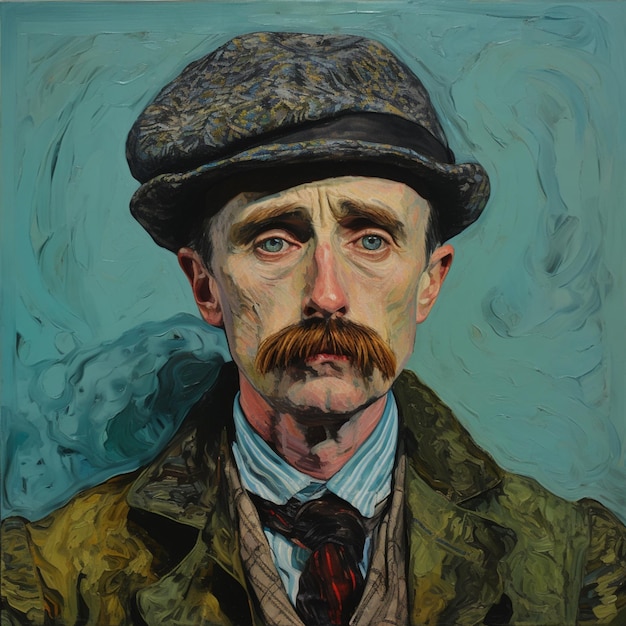 Gemälde eines Mannes mit Schnurrbart und Hut generative KI