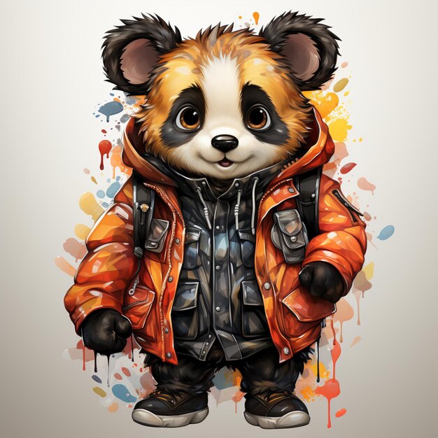 Gemälde eines Pandabären, der eine Jacke und eine Jacke trägt