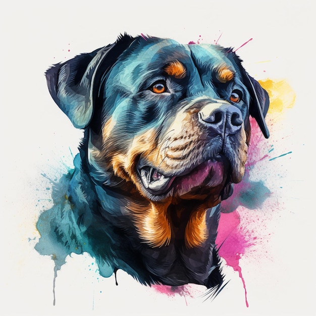 Gemälde eines Rottweiler-Hunds mit farbenfrohem Hintergrund
