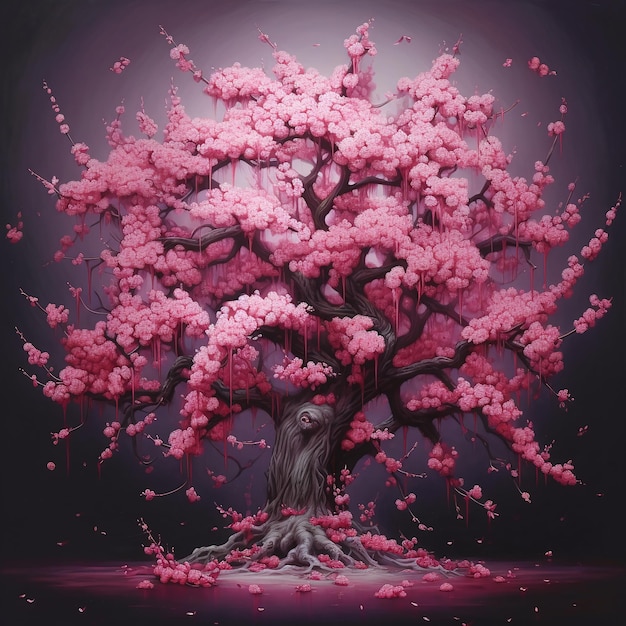 Gemälde eines Sakura-Baums mit rosa Blüten darauf generative KI