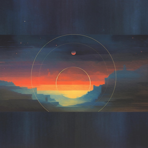 Gemälde eines Sonnenuntergangs mit einem Kreis in der Mitte