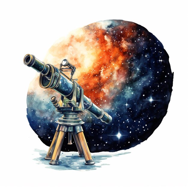 Gemälde eines Teleskops mit einem Stativ auf einem Stativ