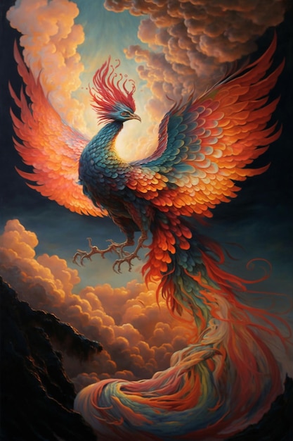 Gemälde eines Vogels, der durch den Himmel fliegt, mit generativer Ai