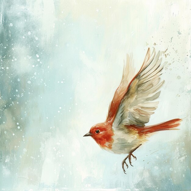 Gemälde eines Vogels, der mit ausgebreiteten Flügeln in der Luft fliegt