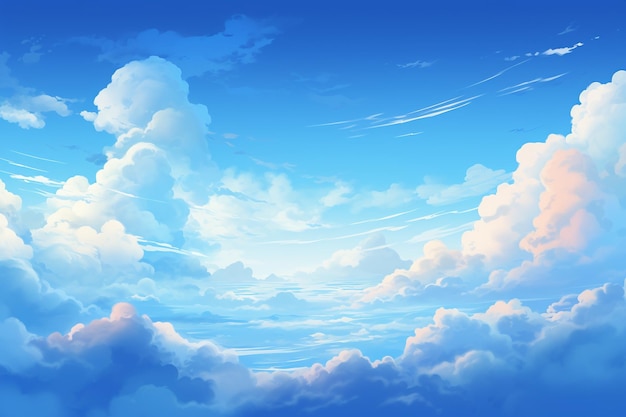 Gemälde im Anime-Stil eines blauen Himmels mit Wolken und einer generativen Flugzeug-KI